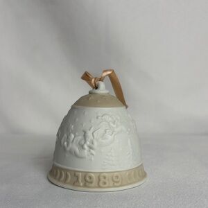 Lladro vintage 1989 Elegant White and Tan Ceramic Bell Ornament